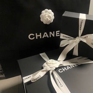 Chanel empty bag box and empty belt box with wrapping ribbon and shopping bag